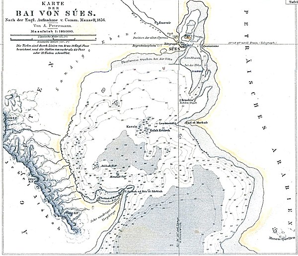 Bathymetric chart, northern Gulf of Suez, route to Cairo, 1856
