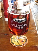 Svyturys Old Port Ale is a Scottish ale that has a copper color Svyturys Old Port Ale (9614179837).jpg