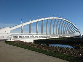 The bridge is designed to evoke a sense of wind as a metaphor for the enduring spirit of the dead buried around the Rewa Rewa Pa site Te Rewa Rewa1.jpg