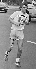Terry Fox on his Marathon of Hope run TerryFoxToronto19800712.JPG