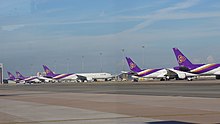 Thai Airways aircraft parked at Bangkok Suvarnabhumi Airport