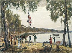 Image 35Governor Arthur Phillip hoists the British flag over the new colony at Sydney in 1788. (from Culture of Australia)