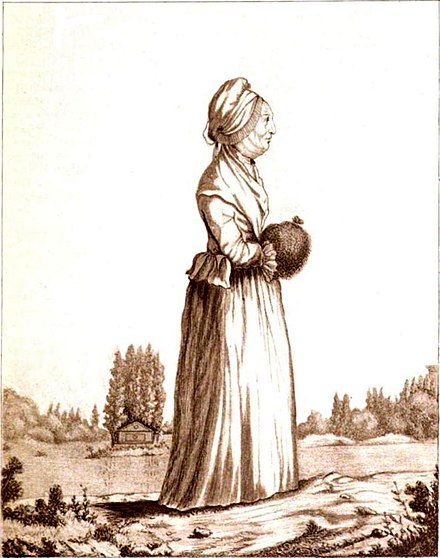 Thérèse Levasseur, Witwe Rousseaus, vor der Pappelinsel. Nach einer Sepiazeichnung von Caroline Naudet
