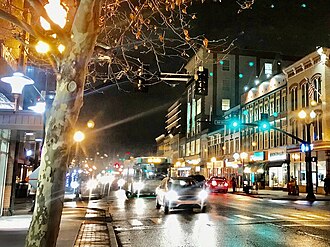 Third Avenue, one of Huntington's wide, boulevard-style streets Third Avenue at Night in downtown Huntington.jpg