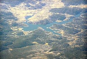 Aerial view of the Tooma Reservoir