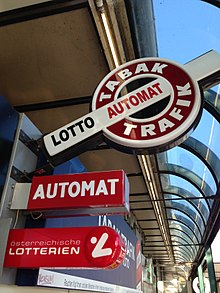 Modern-day tobacco shop sign (Tabaktrafik) in Vienna, Austria. Trafik am Schwedenplatz - panoramio.jpg