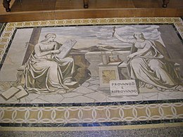Tribuna di galileo, pavimento con motto accademia del cimento.JPG