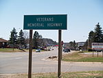 Signage for the Veterans Memorial Highway in Ishpeming, Michigan