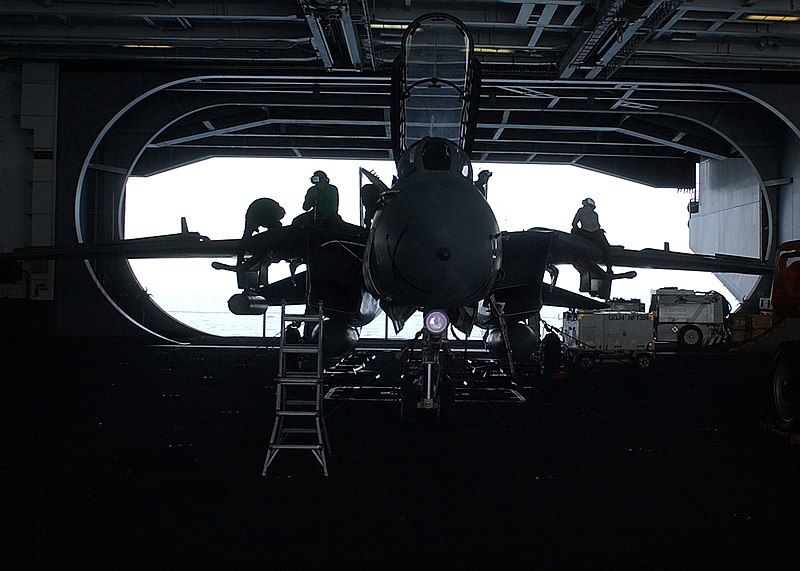 File:US Navy 050224-N-7405P-005 Squadron personnel perform regularly scheduled maintenance on one of their squadron's F-14B Tomcats in the hangar bay aboard USS Harry S. Truman (CVN 75).jpg