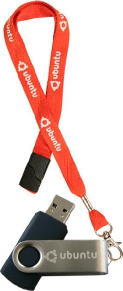 A USB flash drive with a webbing lanyard that includes a safety break-away feature – a predetermined and in this case reattachable segment (in black) 