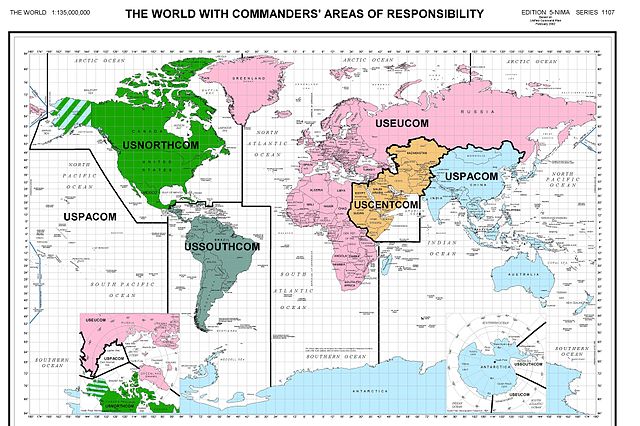 Carte du monde des divisions par les commandements unifiés. (définition réelle 4 046 × 2 696)