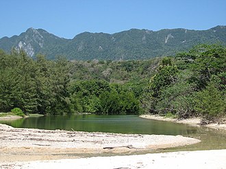 The paleogeography of the meandering and braided river sediments of the Honda Group was characterised by a more African or Asian ecosystem than that of the Neotropics Vero River estuary (extensive tropical forest wilderness), Tutuala village, with Paitchau Range background, Lautem, Timor-Leste.jpg