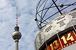 The World clock with the Fernsehturm in the background