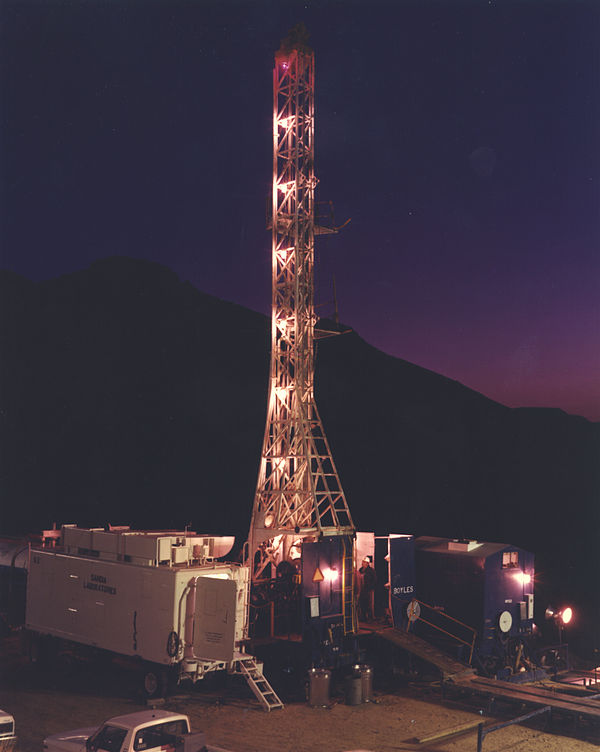 Drill rigs operated around the clock to prepare shafts deep enough for nuclear testing