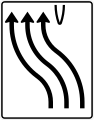 Zeichen 501-12 Überleitungstafel; Darstellung ohne Gegenverkehr: dreistreifig nach links