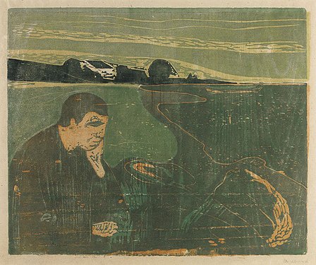 Edvard Munch: Abend. Melancholie I. Holzschnitt, 1896, 37,2 × 45,2 cm