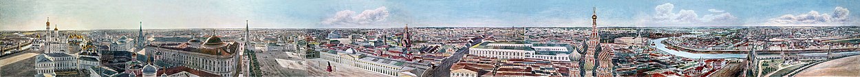 Unha vista panorámica de Moscova desde a Torre Spasskaya en 1819–1823