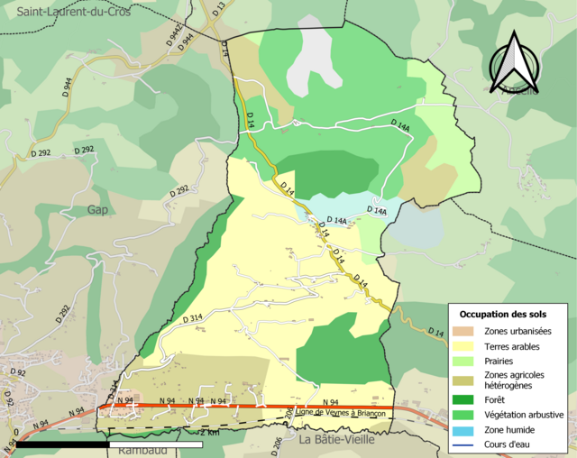 Carte en couleurs présentant l'occupation des sols.