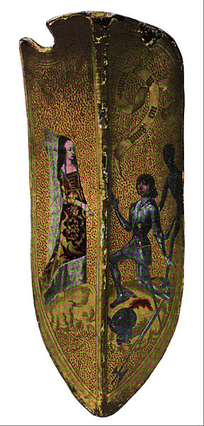 File:15th century painted wooden shield-William Burges collection.jpg