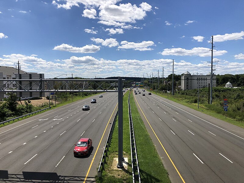 File:2020-08-30 14 19 04 View west along Maryland State Route 214 (Central Avenue) from the overpass for Harry S. Truman Drive on the edge of Lake Arbor and Largo in Prince George's County, Maryland.jpg