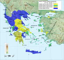 Ancient Corinth's political position in Hellas during the 360's . 362BCThebanHegemony.png
