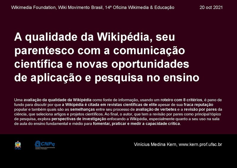 File:A qualidade da Wikipédia, seu parentesco com a comunicação científica e novas oportunidades de aplicação e pesquisa no ensino (XIV Oficina Wikimedia & Educação).pdf