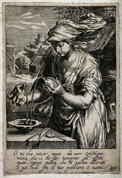 File:A woman pours two liquids into a bowl, next to which divider Wellcome V0047961.jpg