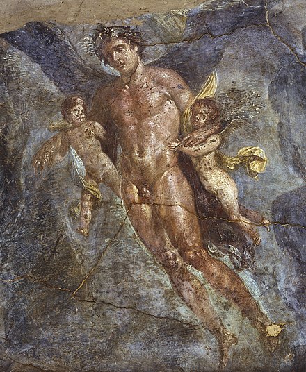 Zephyrus on an antique fresco in Pompeii