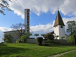 Altstetten, Kirchhügel mit alter und neuer reformierter Kirche und Pfarrhaus