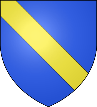 The shield above depicts the arms of Scrope; its blazon is Azure, a bend Or. Azure, a bend Or.svg