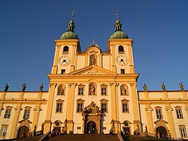 Basilica of the Visitation of the Virgin Mary in Svatý Kopeček druring sunset.jpg
