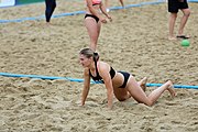 Deutsch: Beachhandball Europameisterschaften 2019 (Beach handball Euro); Tag 5: 6. Juli 2019 – Frauen, Platzierungsspiel für die Ränge 17–20, Nordmazedonien-Slowenien 0:2 (10:13, 9:15) English: Beach handball Euro; Day 5: 6 July 2019 – Placement Match/Cross Match for rank 17–20 Women – North Macedonia-Slovenia 0:2 (10:13, 9:15)