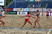 Deutsch: Beachhandball Europameisterschaften 2019 (Beach handball Euro); Tag 5: 6. Juli 2019 – Frauen, Halbfinale, Kroatien-Dänemark 1:2 (12:19, 17:10, 4:7) English: Beach handball Euro; Day 5: 6 July 2019 – Semifinal Men – Croatia-Denmark 1:2 (12:19, 17:10, 4:7)