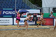 Deutsch: Beachhandball Europameisterschaften 2019 (Beach handball Euro); Tag 5: 6. Juli 2019 – Frauen, Halbfinale, Ungarn-Niederlande 2:0 (19:16, 15:12) English: Beach handball Euro; Day 5: 6 July 2019 – Semifinal Women – Hungary-Netherlands 2:0 (19:16, 15:12)