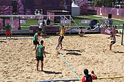 Deutsch: Beachhandball bei den Olympischen Jugendspielen 2018; Tag 4, 10. Oktober 2018; Jungs, Vorrunde, Gruppe B - Portugal-Paraguay 2:0 English: Beach handball at the 2018 Summer Youth Olympics at 10 October 2018 – Boys Preliminary Round Group B – Portugal-Paraguay 2:0