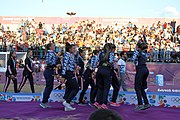 Deutsch: Beachhandball bei den Olympischen Jugendspielen 2018 in Buenos Aires; Tag 7, 13. Oktober 2018; Medaillenzeremonie Mädchen - Gold: Argentinien, Silber: Kroatien, Bronze: Ungarn English: Beach handball at the 2018 Summer Youth Olympics in Buenos Aires at 13 October 2018 – Medal Ceremony Girls - Gold: Argentina, Silver: Croatia, Bronze: Hungary Español: Handball de playa en los Juegos Olimpicos de la Juventud Buenos Aires 2018 en 13 de octubre de 2018 – Medalla Ceremonia para niñas - Oro: Argentina, Plata: Croacia, Bronce: Hungría