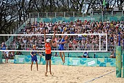 Deutsch: Beachvolleyball bei den Olympischen Jugendspielen 2018; Tag 11, 17. Oktober 2018; Jungen,Finale – Niederlande (Matthew Immers/Yorick de Groot)-Schweden (David Åhman/Jonatan Hellvig) 0:2 (20–22/15–21) English: Beach volleyball at the 2018 Summer Youth Olympics at 17 October 2018 – Final – Netherlands (Matthew Immers/Yorick de Groot)-Sweden (David Åhman/Jonatan Hellvig) 0:2 (20–22/15–21)