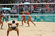 Deutsch: Beachvolleyball bei den Olympischen Jugendspielen 2018; Tag 11, 17. Oktober 2018; Mädchen, Finale – Italien (Claudia Scampoli & Nicol Bertozzi)- Russland (Maria Woronina & Maria Botscharow) 0:2 (19–21/19–21) English: Beach volleyball at the 2018 Summer Youth Olympics at 17 October 2018 – Girls Final – Italy (Claudia Scampoli & Nicol Bertozzi) - Russia (Maria Voronina & Maria Bocharova) 0:2 (19–21/19–21)