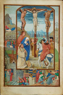 Benedictional of Robert de Clercq: Crucifixion, f. 4v, Cambridge University Library, Cambridge