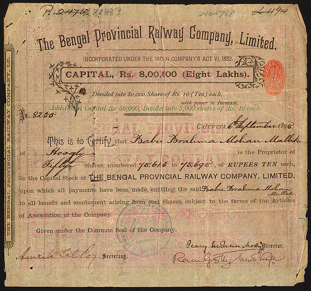 File:Bengal Provincial Railway Co. Ltd., certificate.jpg