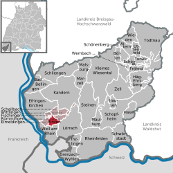 Elhelyezkedése Baden-Württemberg térképén