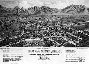 Bird's eye view of Buena Vista, Colorado, 1882.