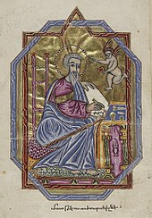 Matthew in a painted miniature from a volume of Armenian Gospels dated 1609, held by the Bodleian Library Bodleian Library MS. Arm. d.13. Armenian Gospels-0039-0.jpg