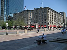 Copley Plaza, where Boston Police arrested Minsky after observing him calling women randomly from a payphone. BostonCopleySquareMusician26June07.jpg