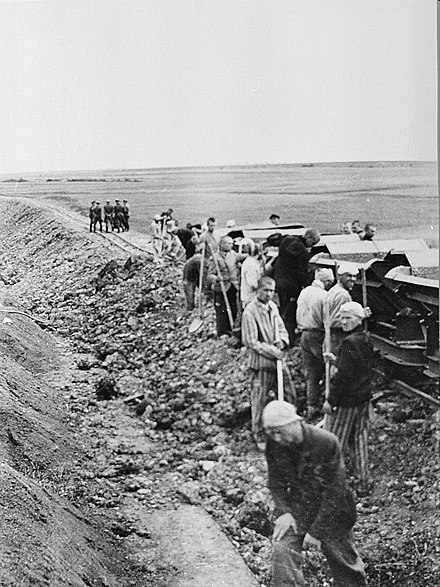 Prisoners forced to work on the Buchenwald–Weimar rail line, 1943