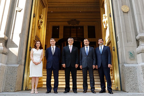 Board of Central Bank of Chile. Rosanna Costa, Joaquín Vial, Mario Marcel, Pablo García and Alberto Naudon. March 2018.