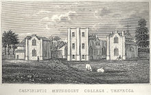 Engraving of a Calvinist methodist college, Trefeca (1860) Calvanistic Methodist College, Trevecca.jpeg