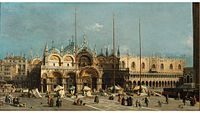The Piazza San Marco, Venice 1740-1750. oil on canvas medium QS:P186,Q296955;P186,Q12321255,P518,Q861259 . 58.5 × 103 cm (23 × 40.5 in). Remagen, Arp Museum Bahnhof Rolandseck