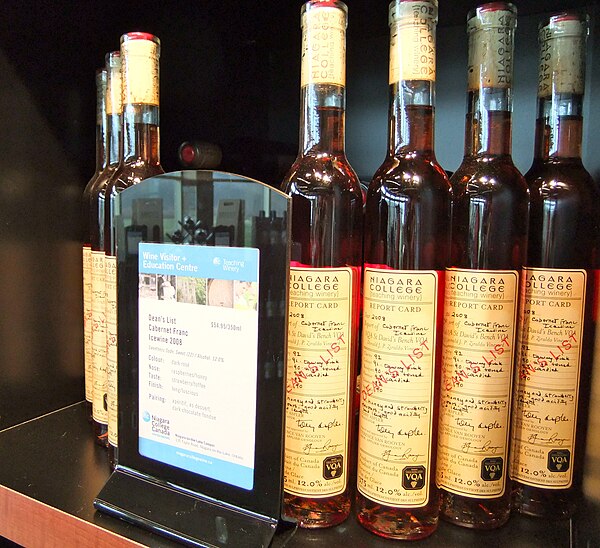 Ice wines produced from the Niagara College Teaching Winery