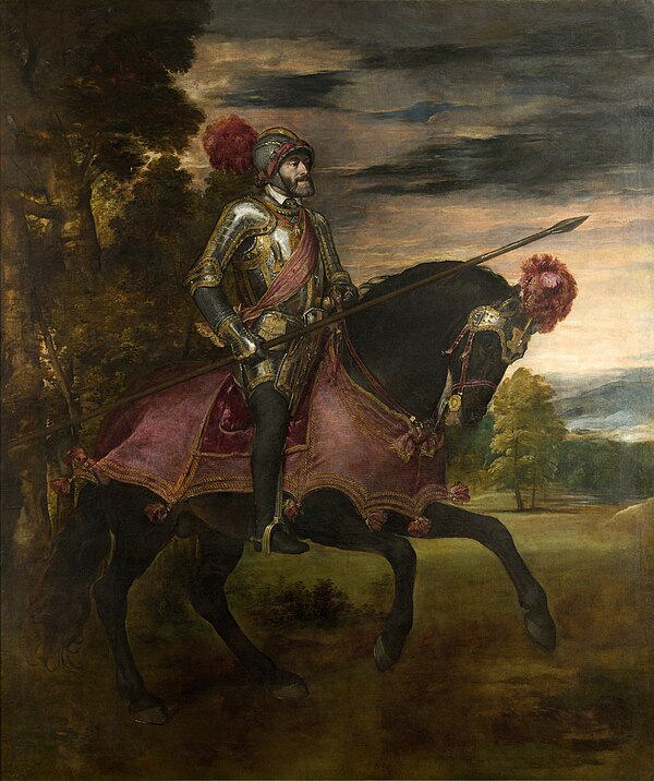 Titian's Equestrian Portrait of Charles V (1548) celebrates Charles's victory at the Battle of Mühlberg.